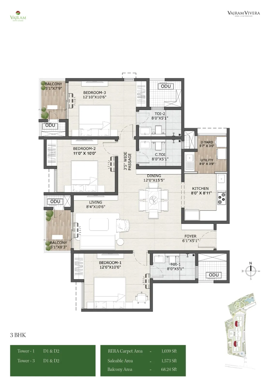 3 BHK 1573 sq.ft